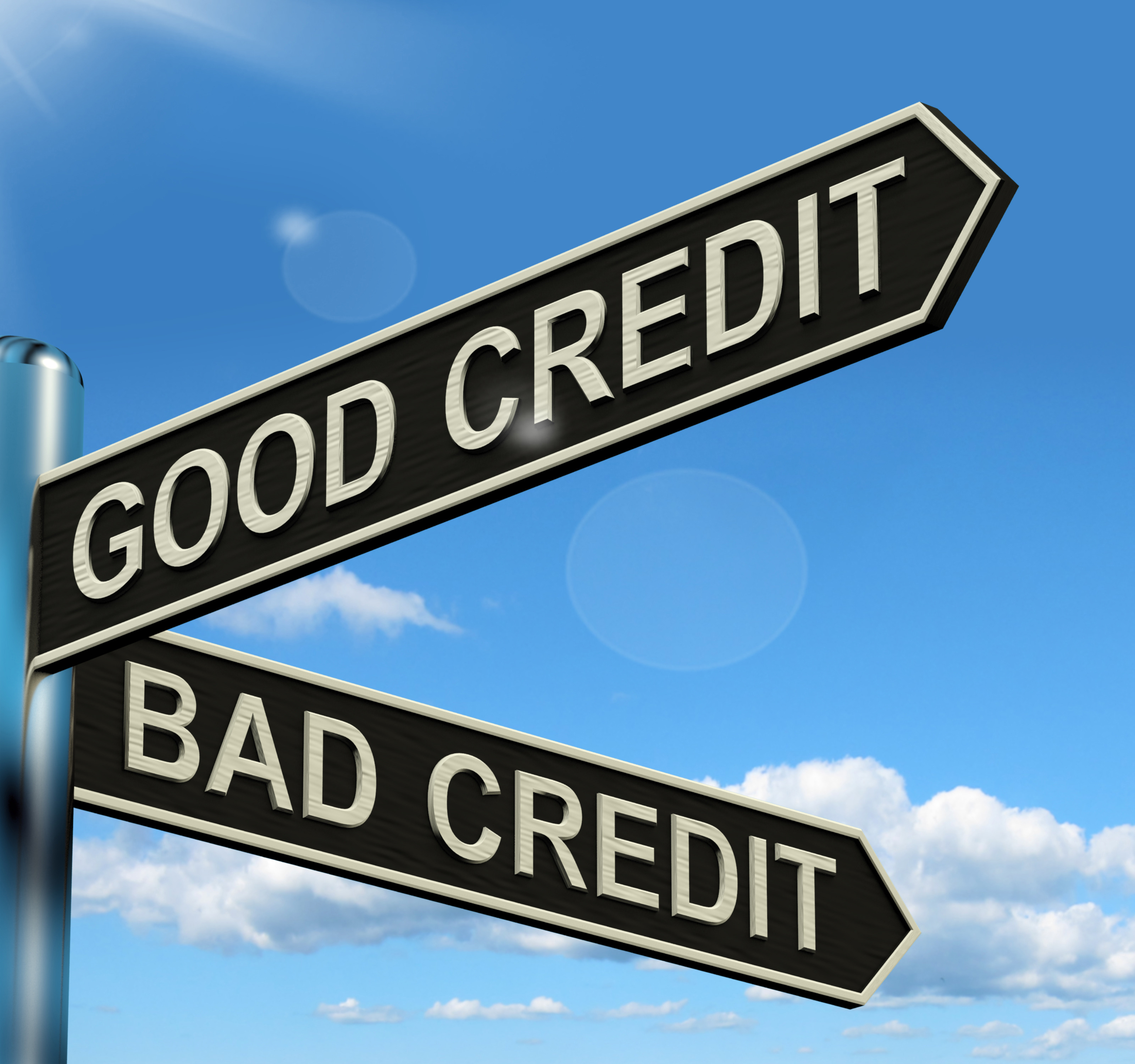 Good Bad Credit Signpost Shows Customer Financial Rating